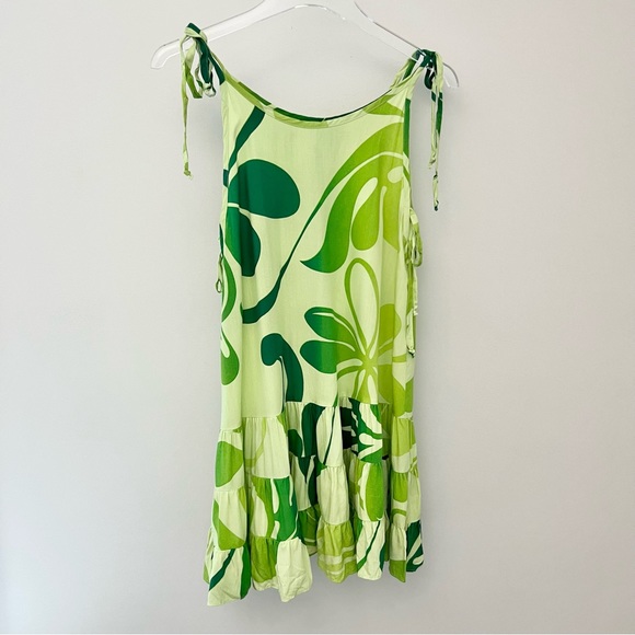 Green Hawaiian Tie Tank Ruffle Mini Dress - Picture 6 of 12